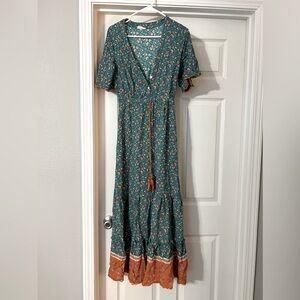 Floral Green and Brown Maxi Dress